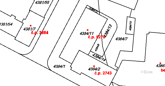 Jihlava 5276 na parcele st. 4384/11 v KÚ Jihlava, Katastrální mapa