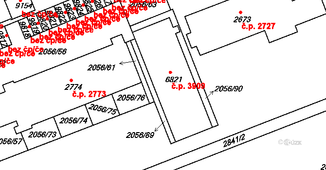 Hodonín 3909 na parcele st. 6821 v KÚ Hodonín, Katastrální mapa