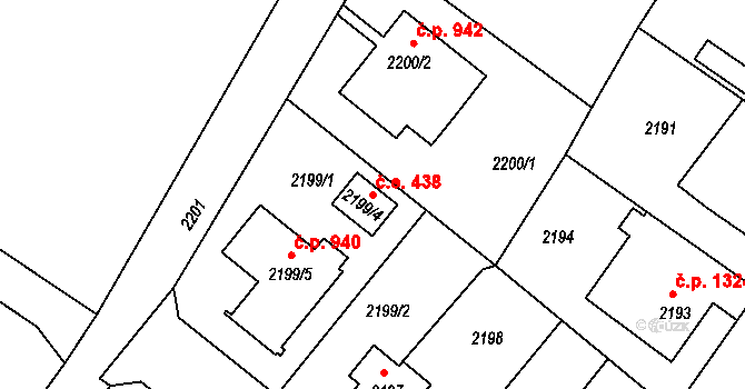 Rumburk 1 438, Rumburk na parcele st. 2199/4 v KÚ Rumburk, Katastrální mapa