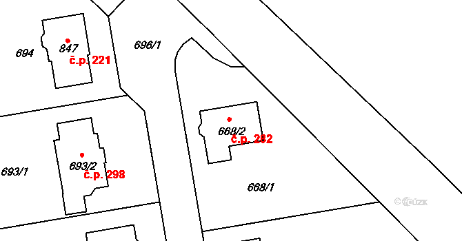Jenišov 282 na parcele st. 668/2 v KÚ Jenišov, Katastrální mapa