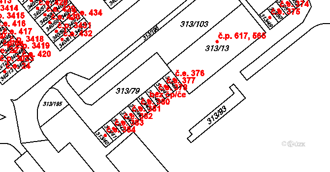 Vyškov-Předměstí 377, Vyškov na parcele st. 313/47 v KÚ Vyškov, Katastrální mapa