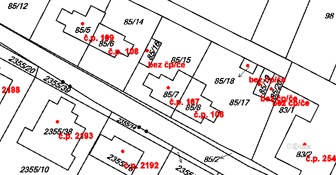 Pokratice 107, Litoměřice na parcele st. 85/7 v KÚ Pokratice, Katastrální mapa