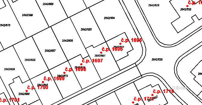 Kuřim 1696 na parcele st. 2642/861 v KÚ Kuřim, Katastrální mapa