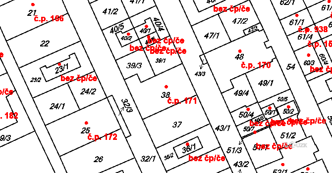 Petřkovice 171, Ostrava na parcele st. 38 v KÚ Petřkovice u Ostravy, Katastrální mapa