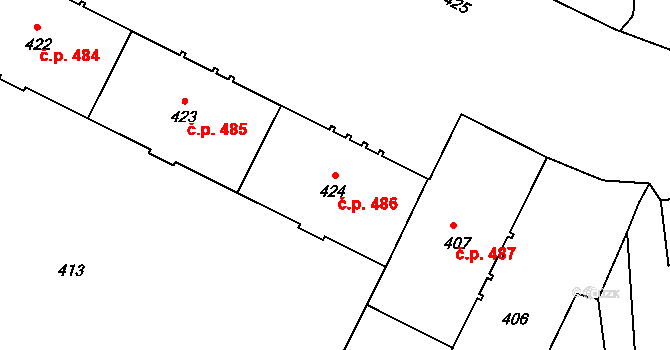 Poruba 486, Ostrava na parcele st. 424 v KÚ Poruba, Katastrální mapa