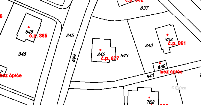 Žďár nad Sázavou 3 877, Žďár nad Sázavou na parcele st. 842 v KÚ Město Žďár, Katastrální mapa