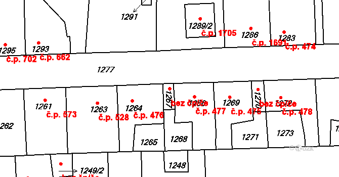 Kladno 38593033 na parcele st. 1267 v KÚ Motyčín, Katastrální mapa