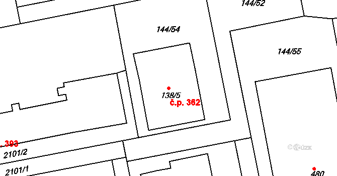 Tečovice 362 na parcele st. 138/5 v KÚ Tečovice, Katastrální mapa