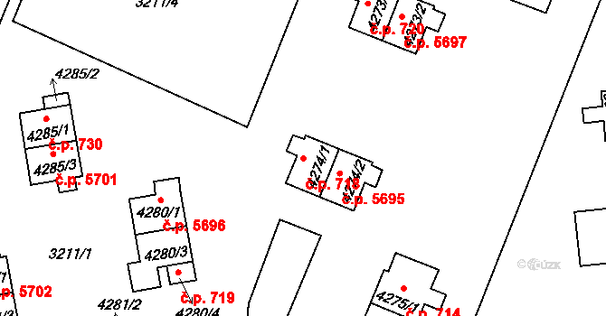 Zlín 718 na parcele st. 4274/1 v KÚ Zlín, Katastrální mapa