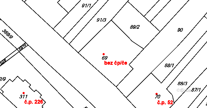 Lobodice 43267033 na parcele st. 69 v KÚ Lobodice, Katastrální mapa
