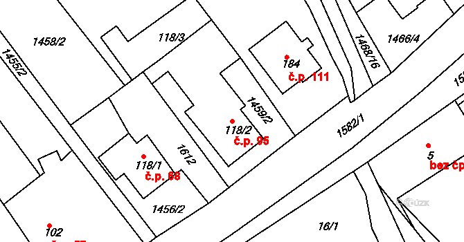 Vršovice 95 na parcele st. 118/2 v KÚ Vršovice u Opavy, Katastrální mapa