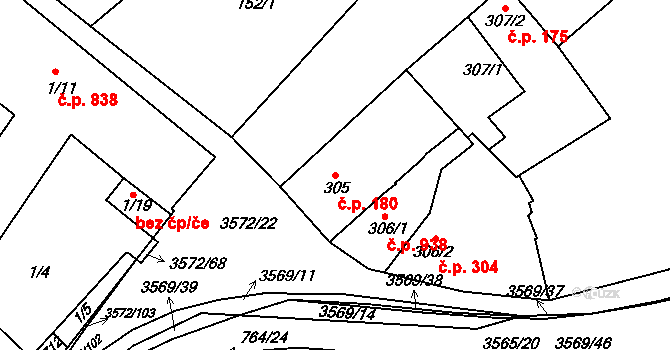 Ostrožské Předměstí 180, Uherský Ostroh na parcele st. 305 v KÚ Ostrožské Předměstí, Katastrální mapa