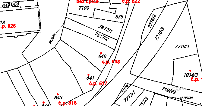 Uherský Brod 518 na parcele st. 640 v KÚ Uherský Brod, Katastrální mapa