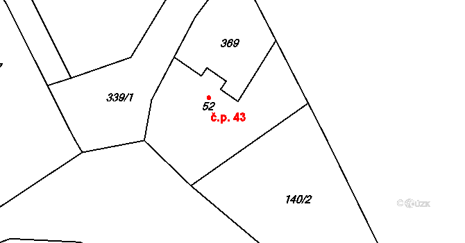 Výsonín 43, Lukavice na parcele st. 52 v KÚ Výsonín, Katastrální mapa