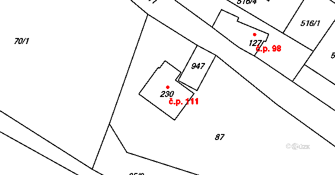 Rokytník 111, Hronov na parcele st. 230 v KÚ Rokytník, Katastrální mapa