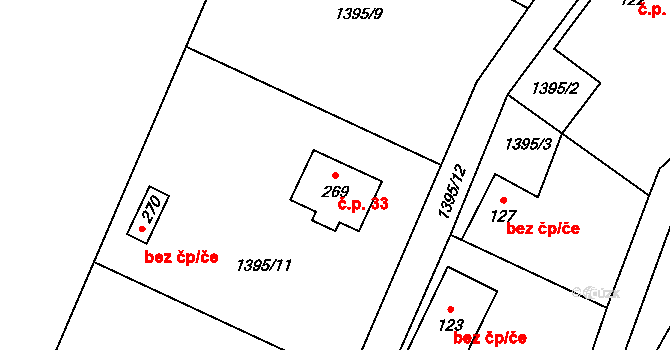 Radonice 33, Divišov na parcele st. 269 v KÚ Zdebuzeves, Katastrální mapa