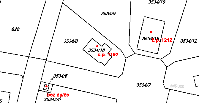 Řevnice 1192 na parcele st. 3534/18 v KÚ Řevnice, Katastrální mapa