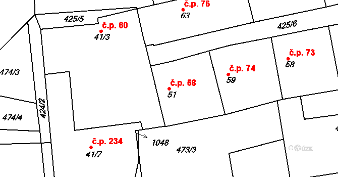 Smrkovice 58, Písek na parcele st. 51 v KÚ Smrkovice, Katastrální mapa
