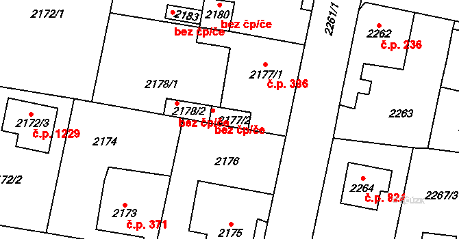 Řevnice 386 na parcele st. 2177/1 v KÚ Řevnice, Katastrální mapa