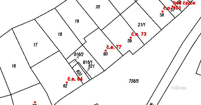 Rabštejn nad Střelou 77, Manětín na parcele st. 60 v KÚ Rabštejn nad Střelou, Katastrální mapa