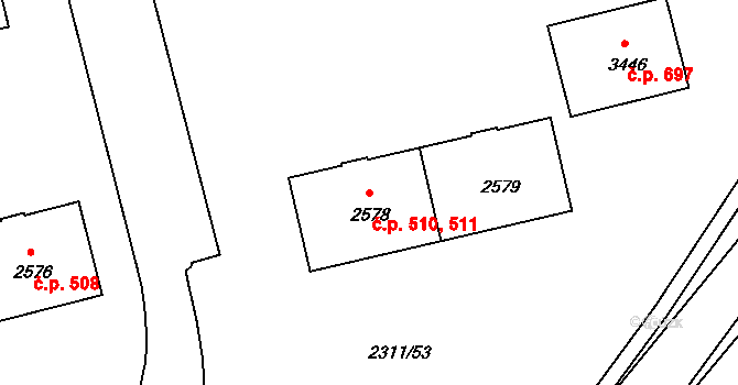 Týnské Předměstí 510,511, Domažlice na parcele st. 2578 v KÚ Domažlice, Katastrální mapa