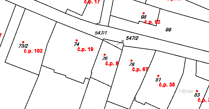 Kladruby nad Labem 8 na parcele st. 76 v KÚ Kladruby nad Labem, Katastrální mapa