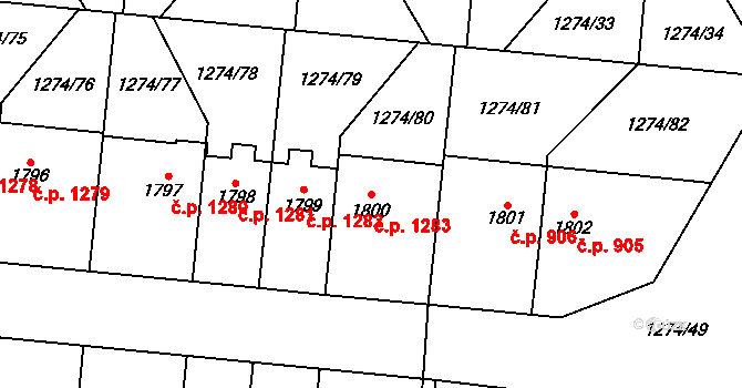 Přelouč 1283 na parcele st. 1800 v KÚ Přelouč, Katastrální mapa