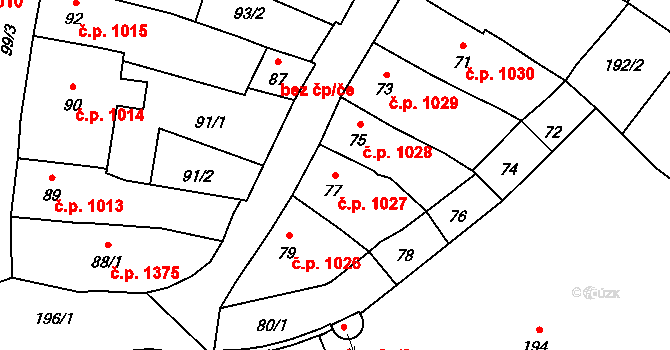 Mohelnice 1027 na parcele st. 77 v KÚ Mohelnice, Katastrální mapa