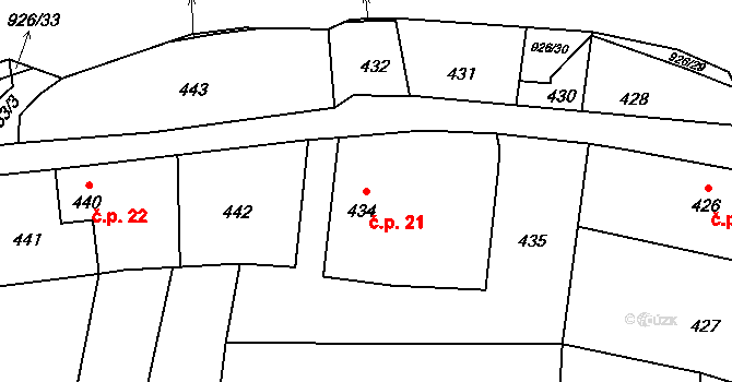 Jerlochovice 21, Fulnek na parcele st. 434 v KÚ Jerlochovice, Katastrální mapa