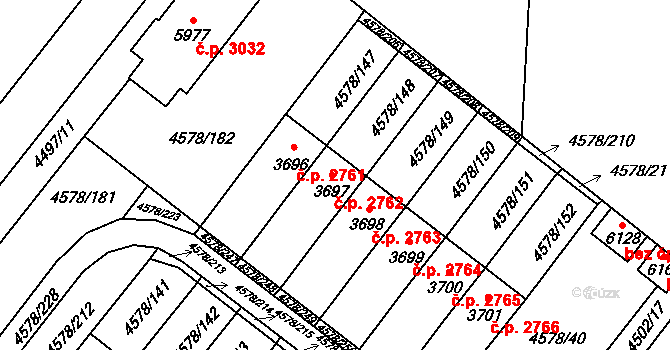 Žatec 2762 na parcele st. 3697 v KÚ Žatec, Katastrální mapa