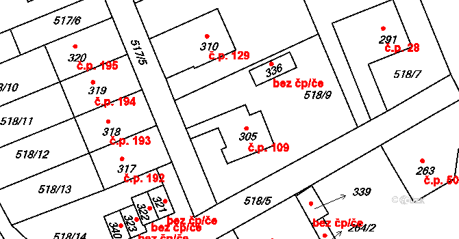 Ohnišov 109 na parcele st. 305 v KÚ Ohnišov, Katastrální mapa