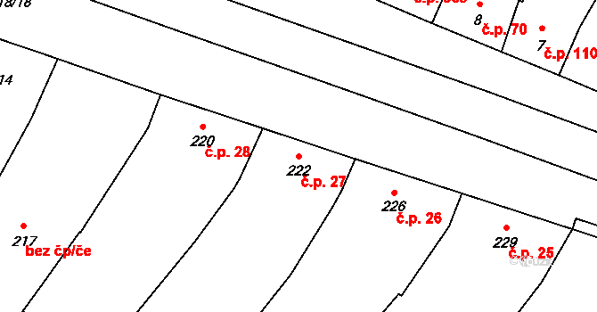 Moravský Žižkov 27 na parcele st. 222 v KÚ Moravský Žižkov, Katastrální mapa