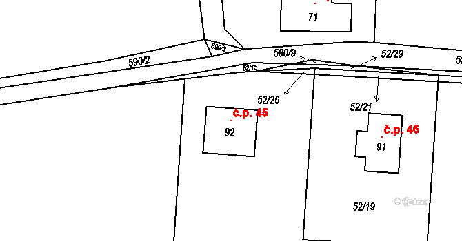 Sedlo 45, Komařice na parcele st. 92 v KÚ Sedlo u Komařic, Katastrální mapa