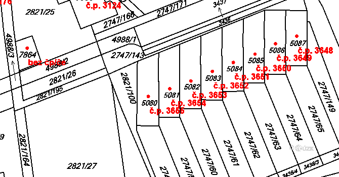 Kroměříž 3654 na parcele st. 5081 v KÚ Kroměříž, Katastrální mapa