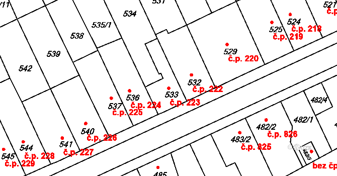 Holešov 223 na parcele st. 533 v KÚ Holešov, Katastrální mapa