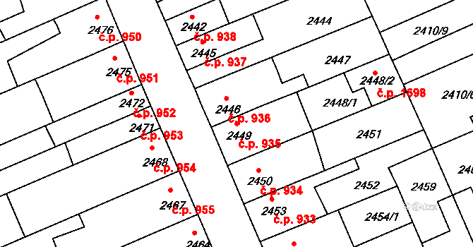 Holešov 935 na parcele st. 2449 v KÚ Holešov, Katastrální mapa