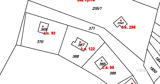 Plumlov 122 na parcele st. 367 v KÚ Plumlov, Katastrální mapa
