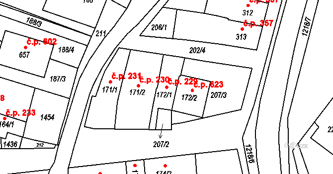 Smržice 229 na parcele st. 172/1 v KÚ Smržice, Katastrální mapa