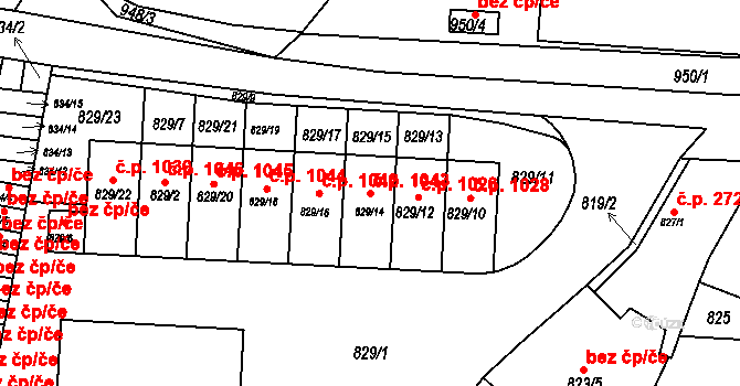 Jinonice 1043, Praha na parcele st. 829/14 v KÚ Jinonice, Katastrální mapa