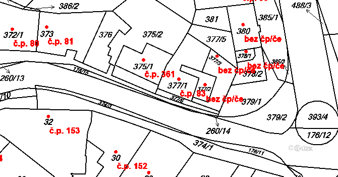 Suchohrdly 83 na parcele st. 377/1 v KÚ Suchohrdly u Znojma, Katastrální mapa
