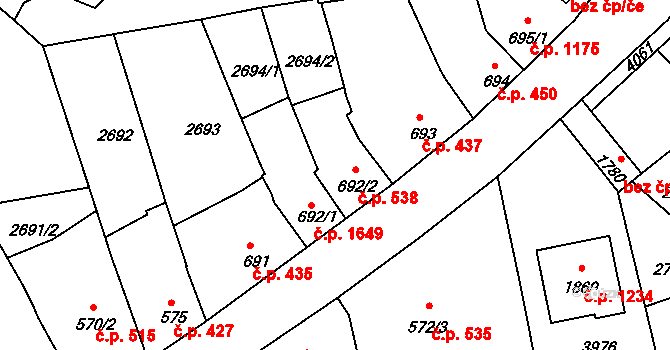 Lipník nad Bečvou I-Město 538, Lipník nad Bečvou na parcele st. 692/2 v KÚ Lipník nad Bečvou, Katastrální mapa