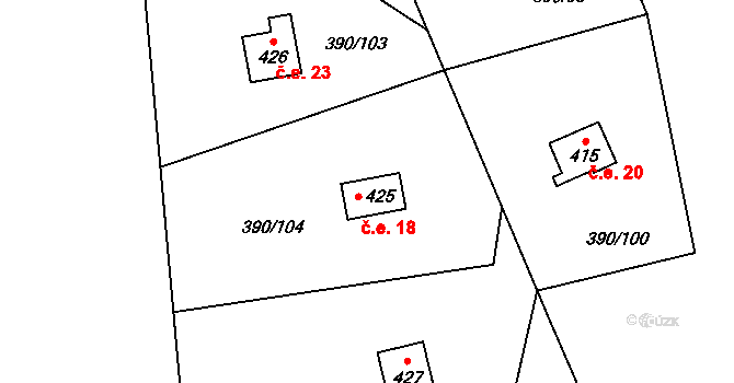 Olešnice 18 na parcele st. 425 v KÚ Olešnice u Trhových Svinů, Katastrální mapa