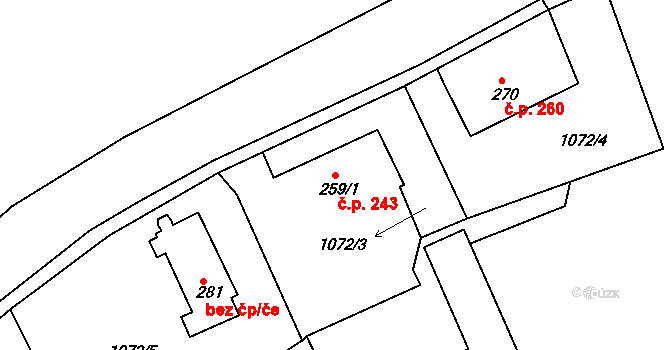 Hazlov 243 na parcele st. 259/1 v KÚ Hazlov, Katastrální mapa