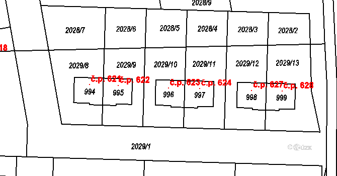 Opatovice nad Labem 623 na parcele st. 996 v KÚ Opatovice nad Labem, Katastrální mapa