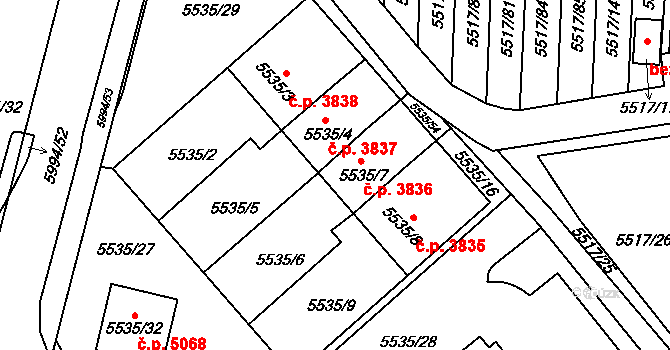 Jihlava 3836 na parcele st. 5535/7 v KÚ Jihlava, Katastrální mapa