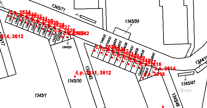 Jihlava 2623 na parcele st. 1345/33 v KÚ Jihlava, Katastrální mapa