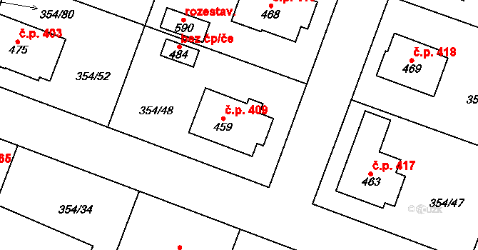 Rožďalovice 409 na parcele st. 459 v KÚ Rožďalovice, Katastrální mapa