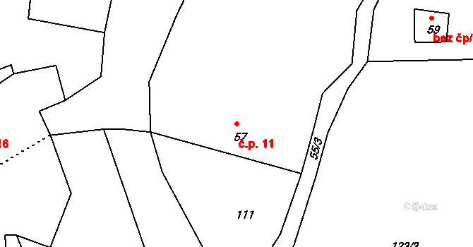 Rané 11, Kravaře na parcele st. 57 v KÚ Rané, Katastrální mapa