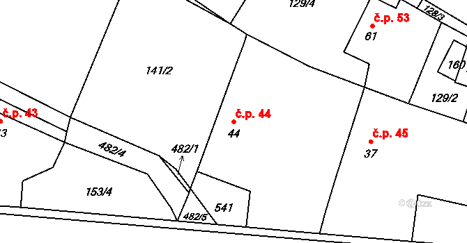 Borek 44 na parcele st. 44 v KÚ Borek, Katastrální mapa