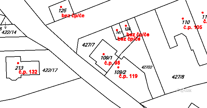 Makotřasy 95 na parcele st. 109/1 v KÚ Makotřasy, Katastrální mapa